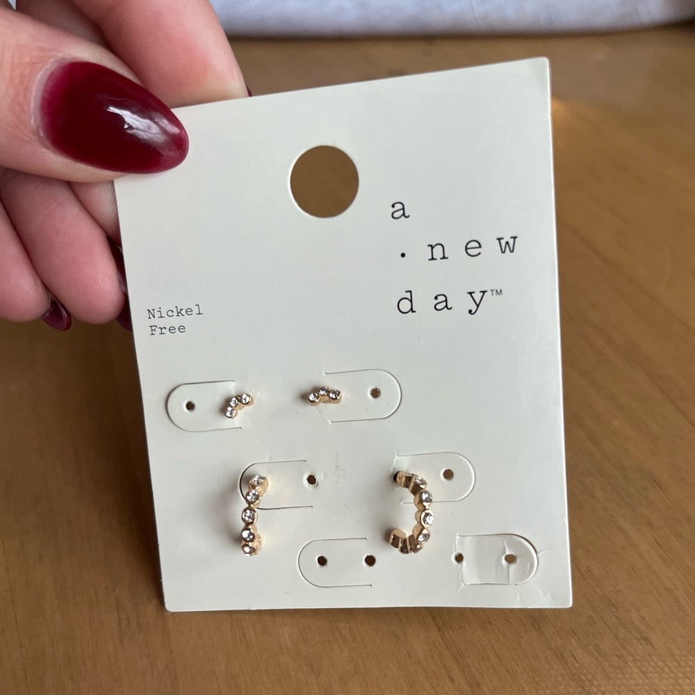 A New Day Gold Tone Ball, Chain Hoops and Huggie Earrings Set of 2